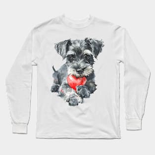 Valentine Miniature Schnauzer Holding Heart Long Sleeve T-Shirt